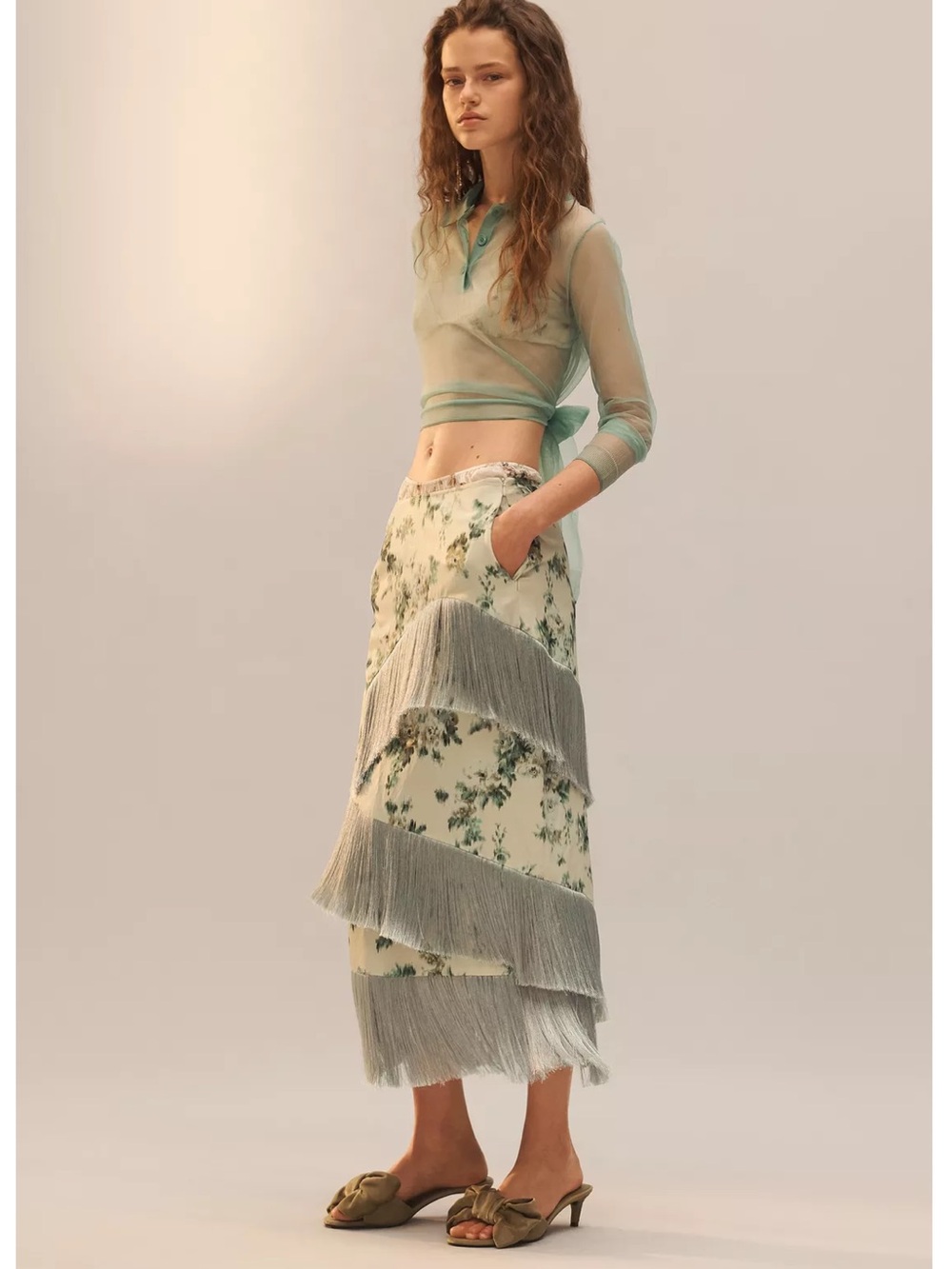 ZARA LIMITED EDITION FLORAL FRINGE SKIRT